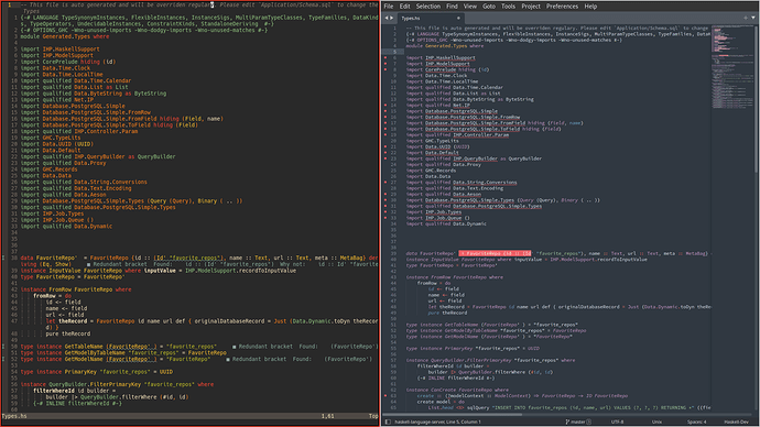 in this file generated by IHP, nvim treesitter comparison on the left