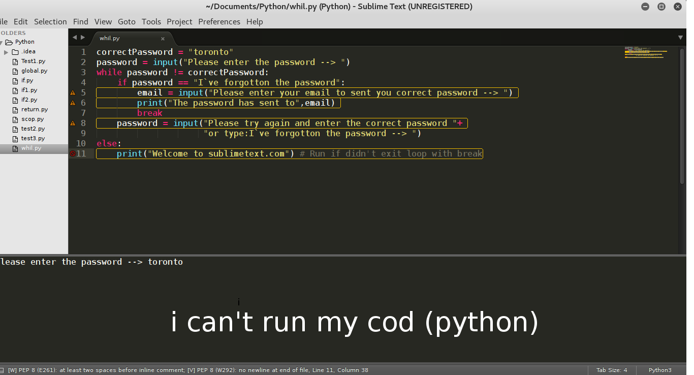 sublime text python cant find main